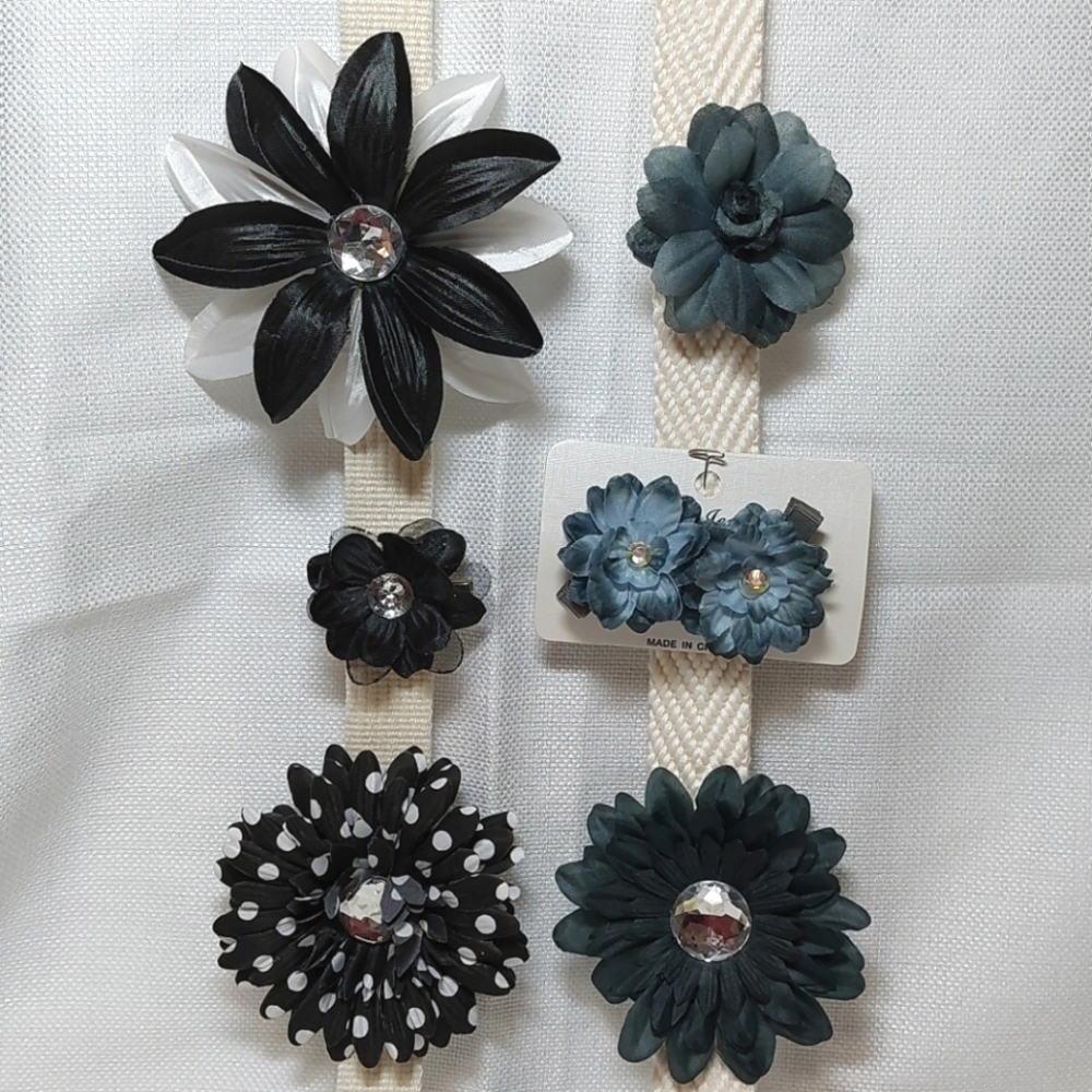 Flower Hair Clips☆Black/Gray☆Set of 6